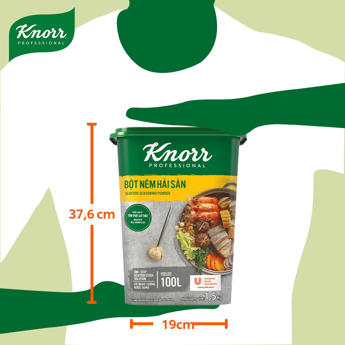 Knorr Bột Nêm Hải Sản 1.5kg - Knorr Bột Nêm Hải Sản làm từ tôm cá và hải sản tự nhiên giúp tăng hương vị hải sản đậm đà và hấp dẫn hơn cho các món ăn hải sản.